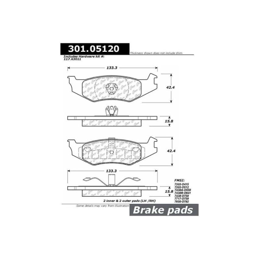 CENTRIC PARTS 301.05120 Centric Premium Ceramic Brake Pads with Shims and Hardware