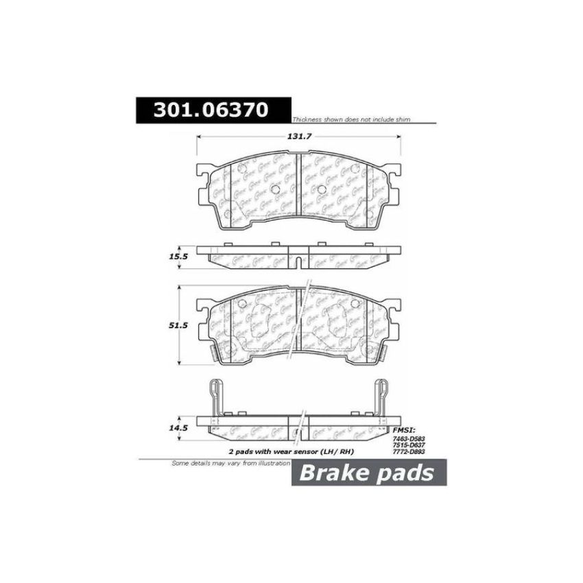 CENTRIC PARTS 301.06370 Centric Premium Ceramic Brake Pads with Shims and Hardware