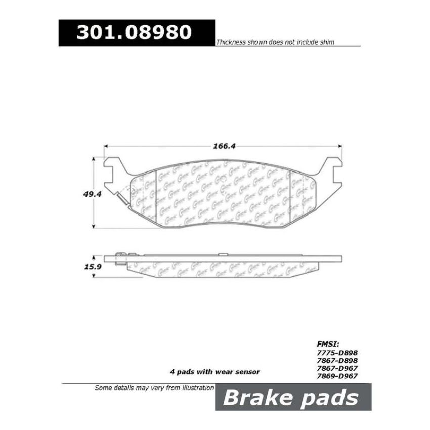 CENTRIC PARTS 301.08980 Centric Premium Ceramic Brake Pads with Shims and Hardware