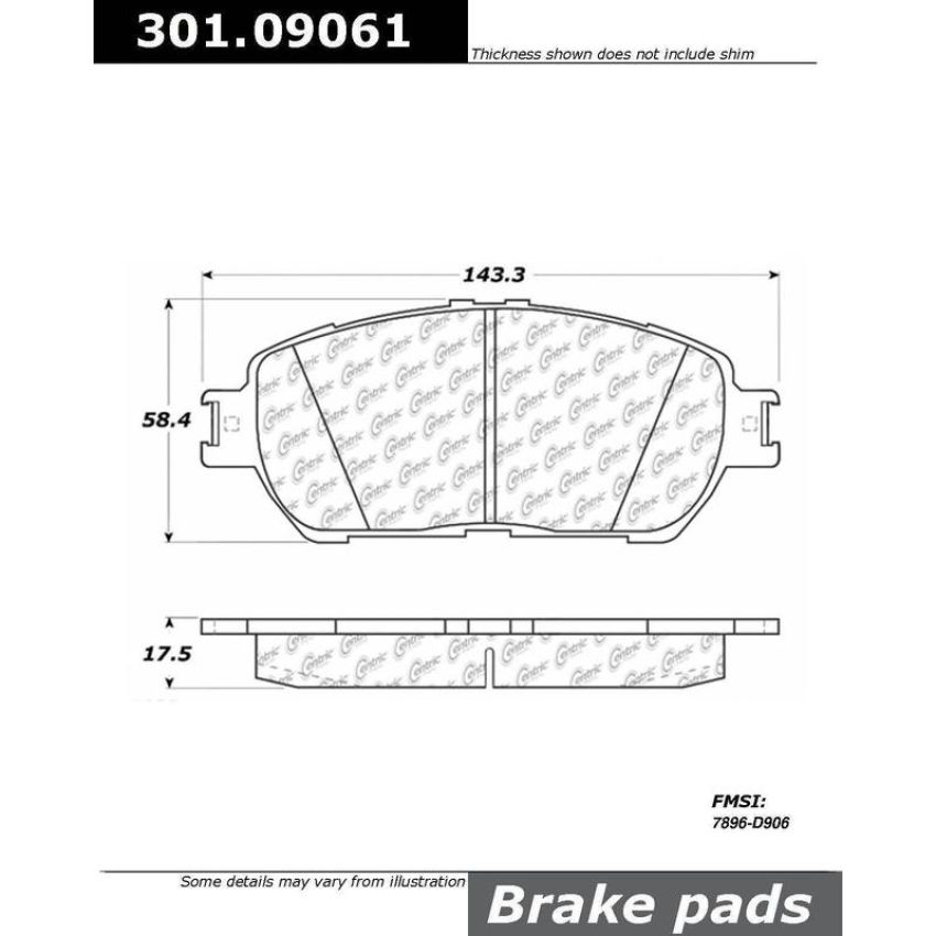 CENTRIC PARTS 301.09061 Centric Premium Ceramic Brake Pads with Shims and Hardware