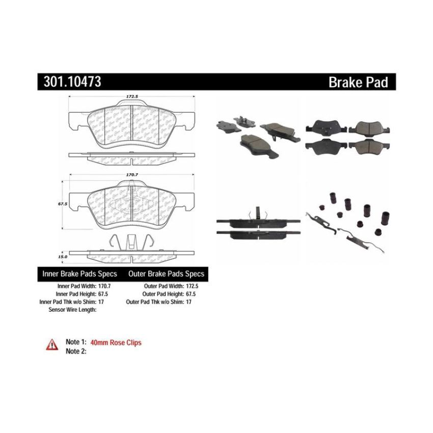 CENTRIC PARTS 301.10473 Centric Premium Ceramic Brake Pads with Shims and Hardware