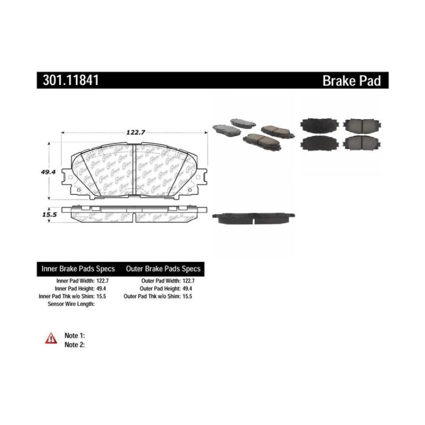 CENTRIC PARTS 301.11841 Centric Premium Ceramic Brake Pads with Shims and Hardware