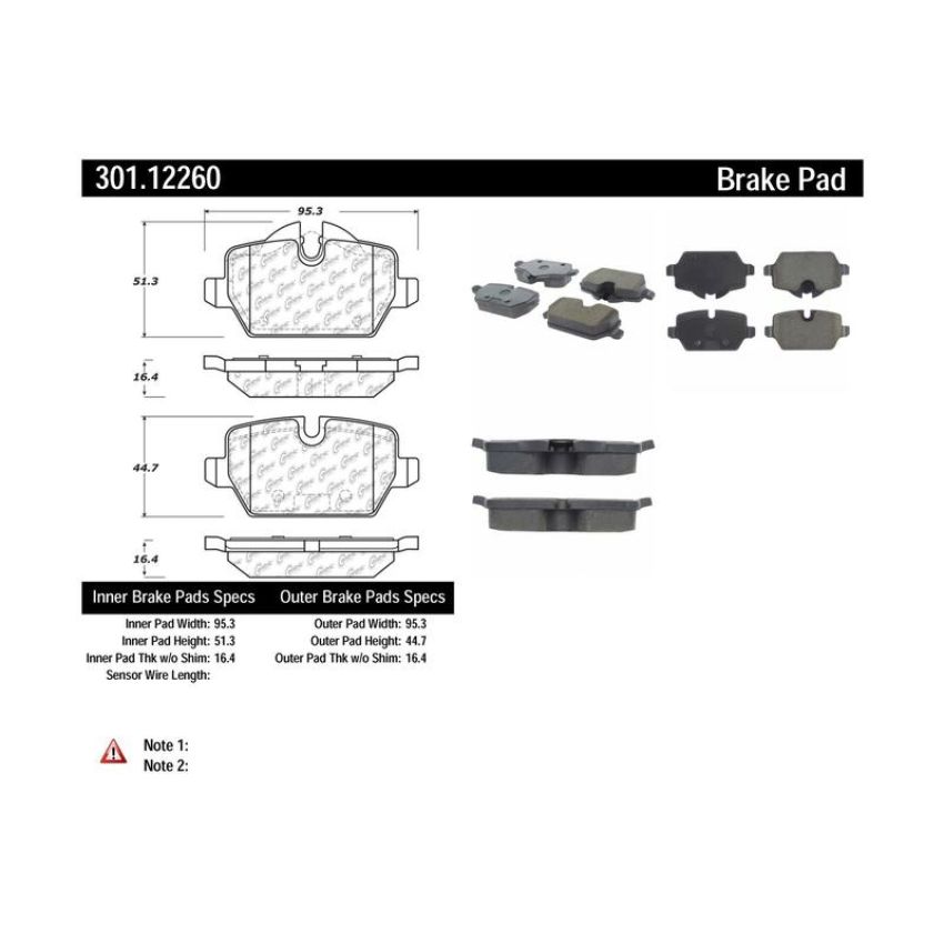 CENTRIC PARTS 301.12260 Centric Premium Ceramic Brake Pads with Shims and Hardware