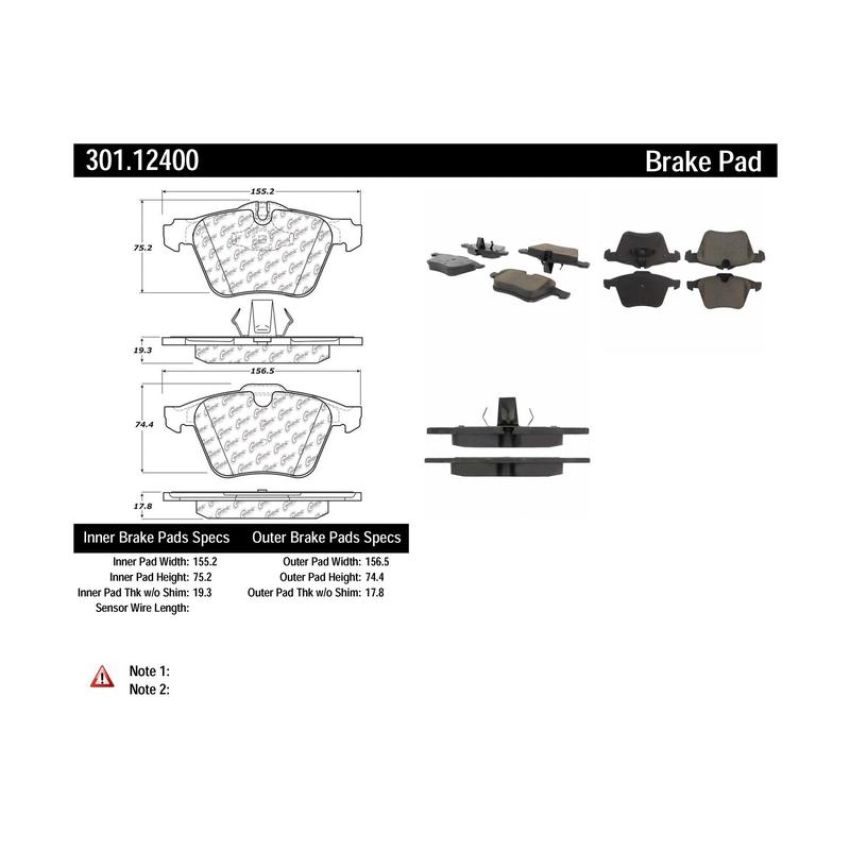 CENTRIC PARTS 301.12400 Centric Premium Ceramic Brake Pads with Shims and Hardware