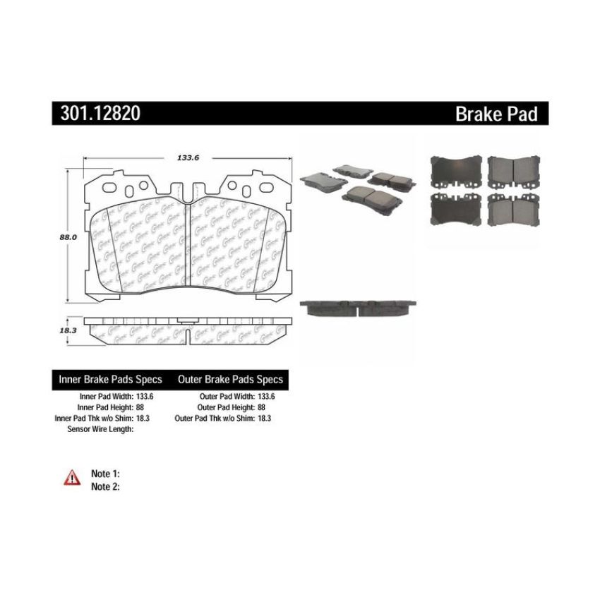 CENTRIC PARTS 301.12820 Centric Premium Ceramic Brake Pads with Shims and Hardware