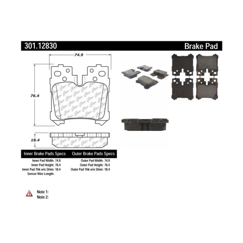 CENTRIC PARTS 301.12830 Centric Premium Ceramic Brake Pads with Shims and Hardware