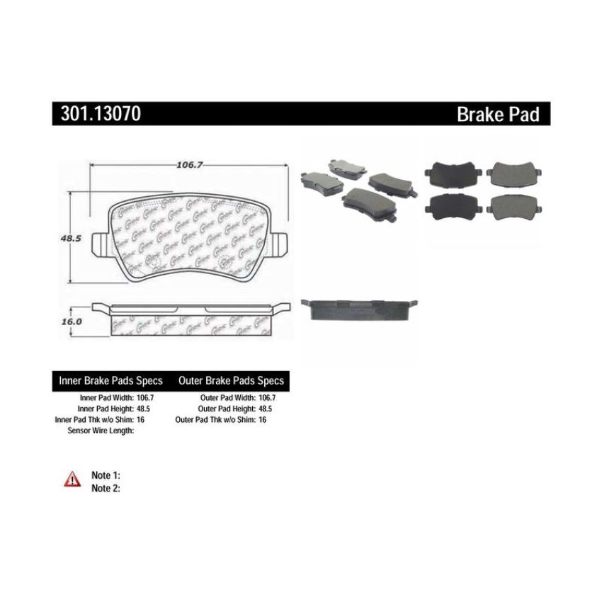 CENTRIC PARTS 301.13070 Centric Premium Ceramic Brake Pads with Shims and Hardware