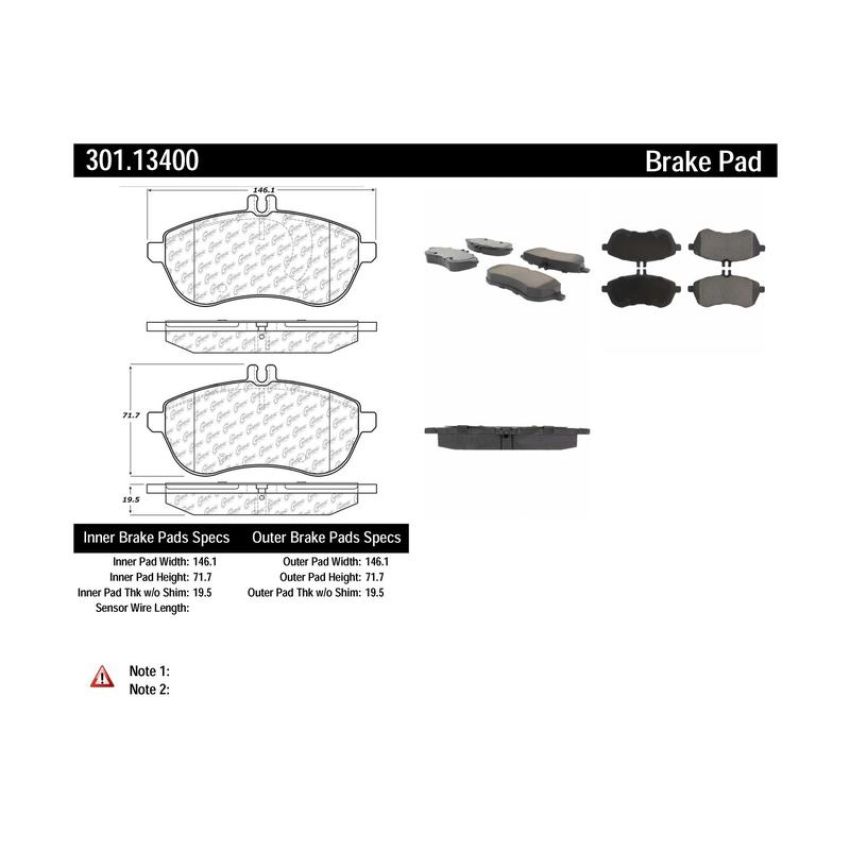 CENTRIC PARTS 301.13400 Centric Premium Ceramic Brake Pads with Shims and Hardware