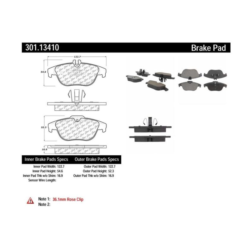 CENTRIC PARTS 301.13410 Centric Premium Ceramic Brake Pads with Shims and Hardware