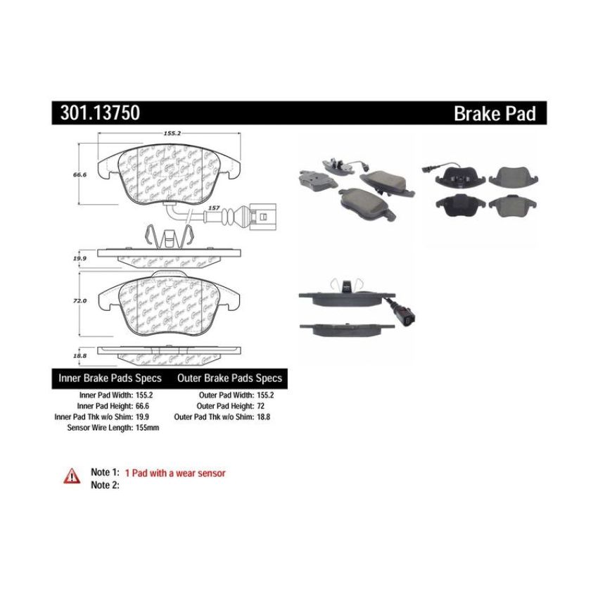 CENTRIC PARTS 301.13750 Centric Premium Ceramic Brake Pads with Shims and Hardware