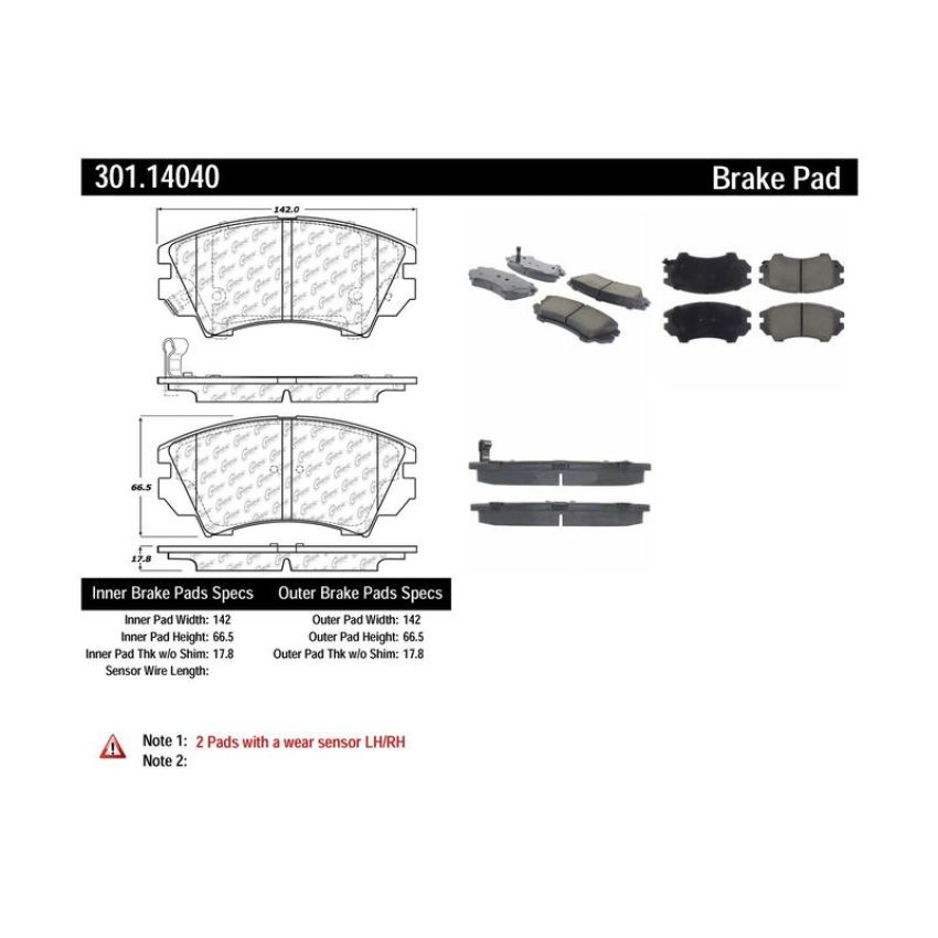 CENTRIC PARTS 301.14040 Centric Premium Ceramic Brake Pads with Shims and Hardware