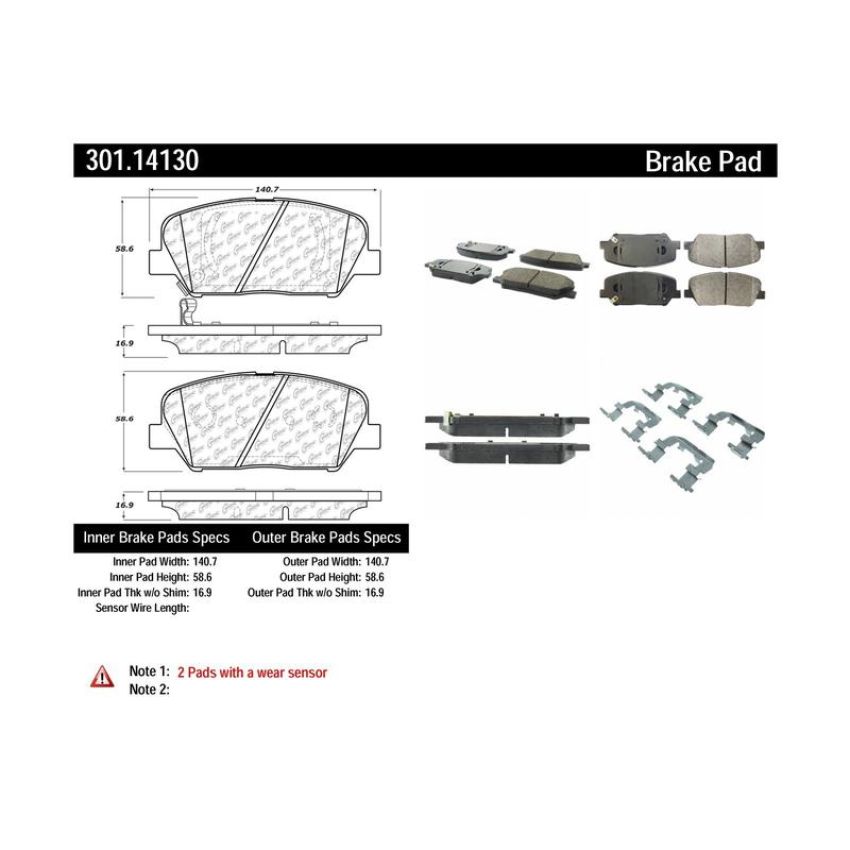 CENTRIC PARTS 301.14130 Centric Premium Ceramic Brake Pads with Shims and Hardware