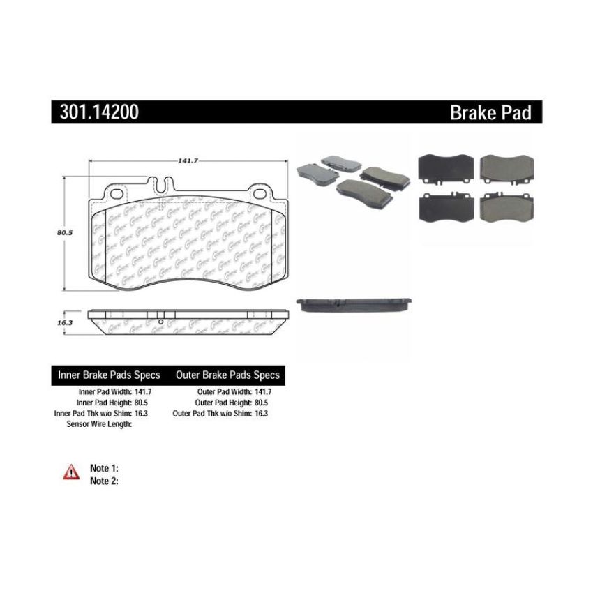CENTRIC PARTS 301.14200 Centric Premium Ceramic Brake Pads with Shims and Hardware