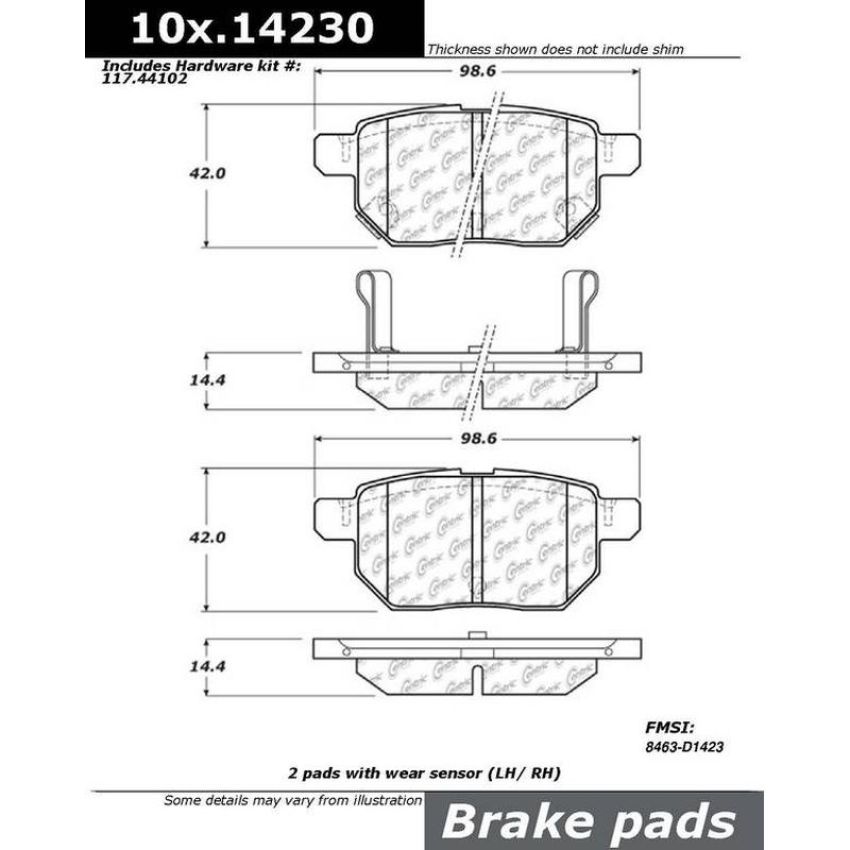 CENTRIC PARTS 301.14230 Centric Premium Ceramic Brake Pads with Shims and Hardware