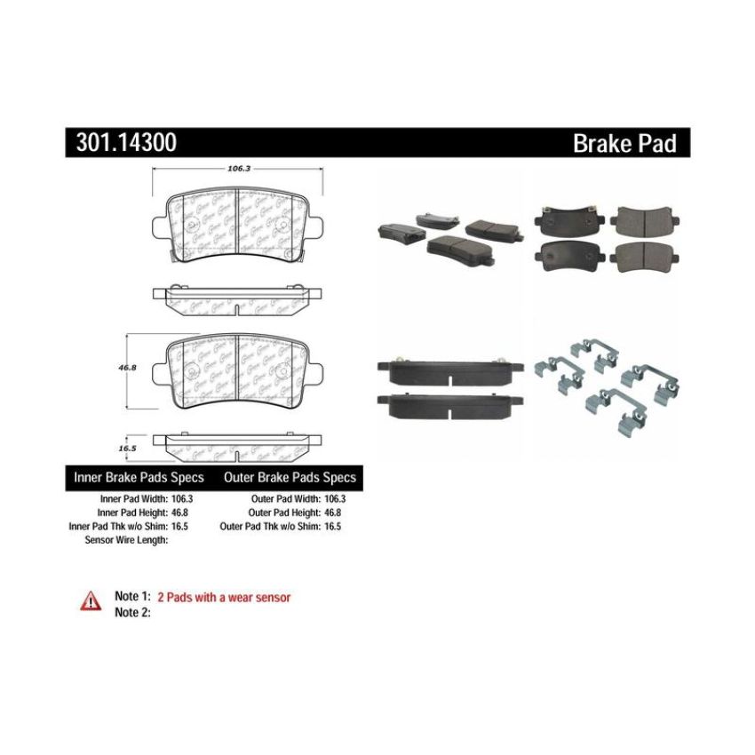 CENTRIC PARTS 301.14300 Centric Premium Ceramic Brake Pads with Shims and Hardware