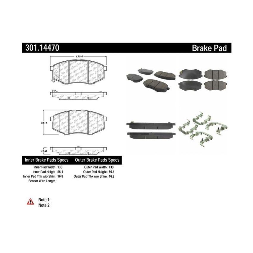 CENTRIC PARTS 301.14470 Centric Premium Ceramic Brake Pads with Shims and Hardware