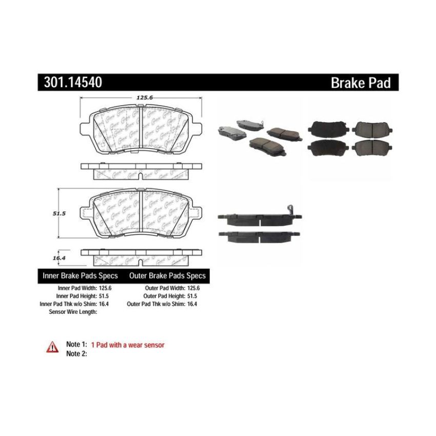 CENTRIC PARTS 301.14540 Centric Premium Ceramic Brake Pads with Shims and Hardware