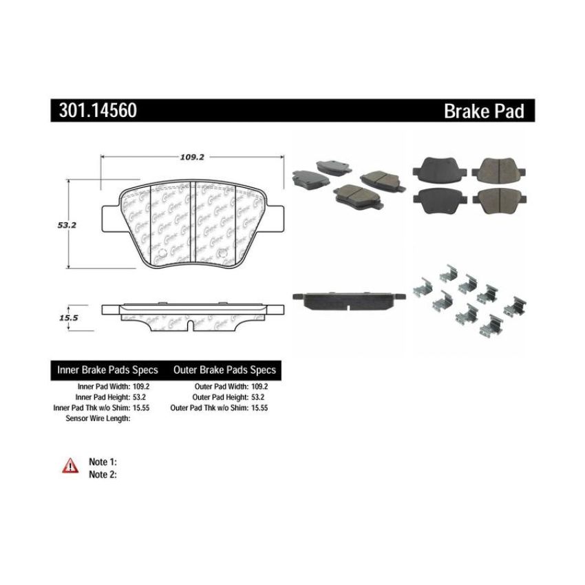CENTRIC PARTS 301.14560 Centric Premium Ceramic Brake Pads with Shims and Hardware