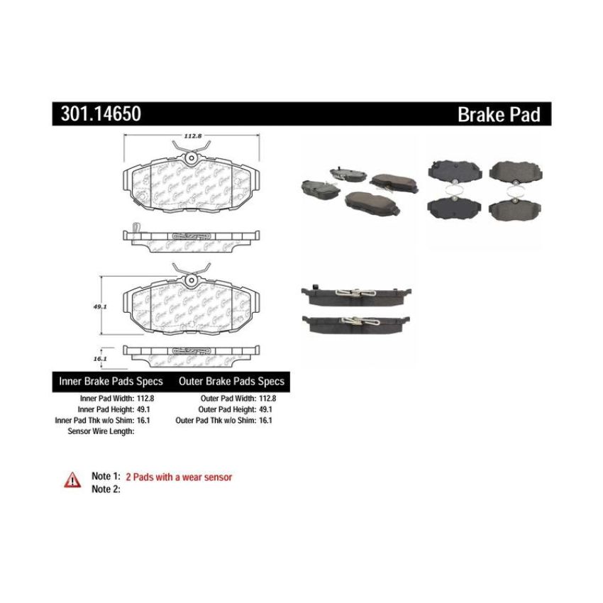 CENTRIC PARTS 301.14650 Centric Premium Ceramic Brake Pads with Shims and Hardware