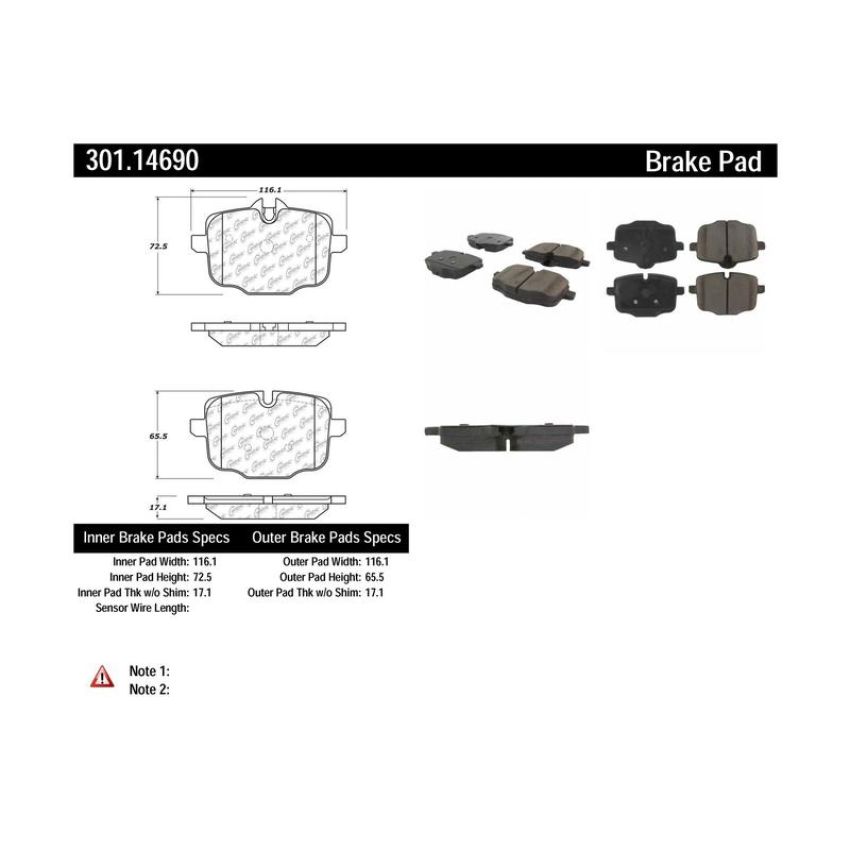 CENTRIC PARTS 301.14690 Centric Premium Ceramic Brake Pads with Shims and Hardware