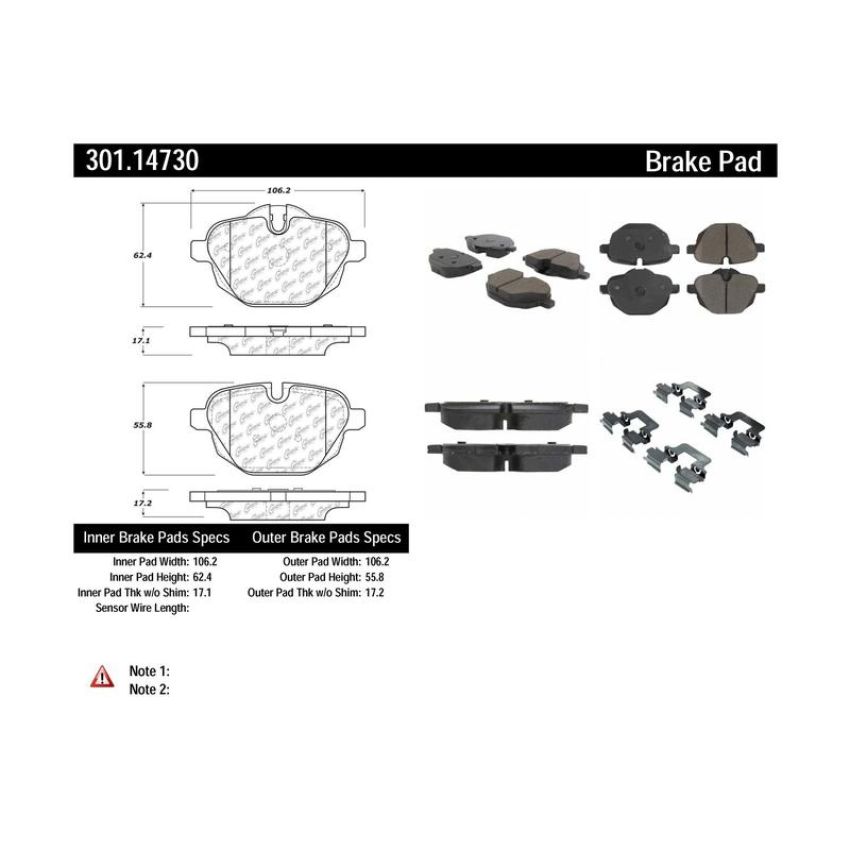 CENTRIC PARTS 301.14730 Centric Premium Ceramic Brake Pads with Shims and Hardware
