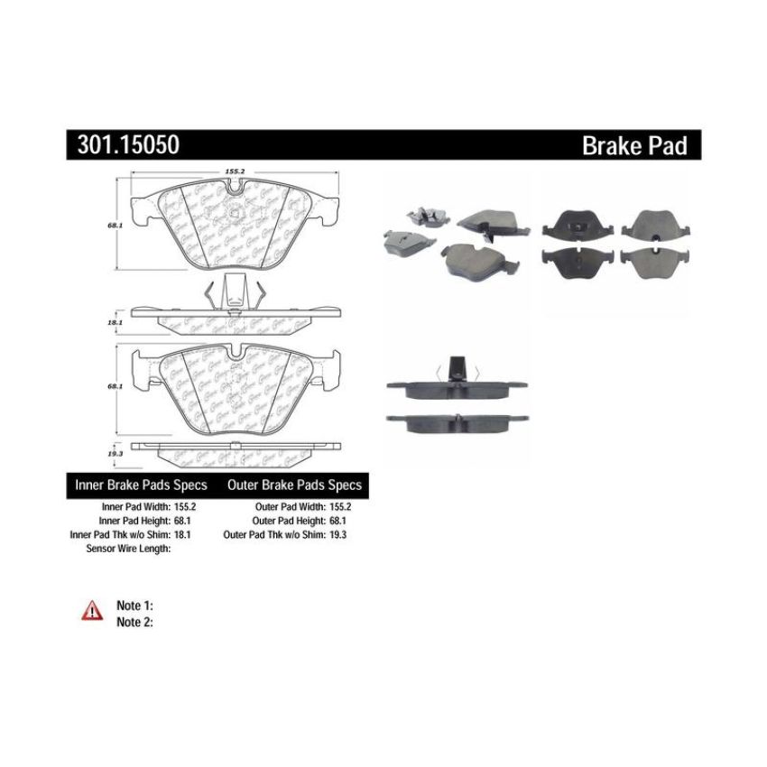CENTRIC PARTS 301.15050 Centric Premium Ceramic Brake Pads with Shims and Hardware
