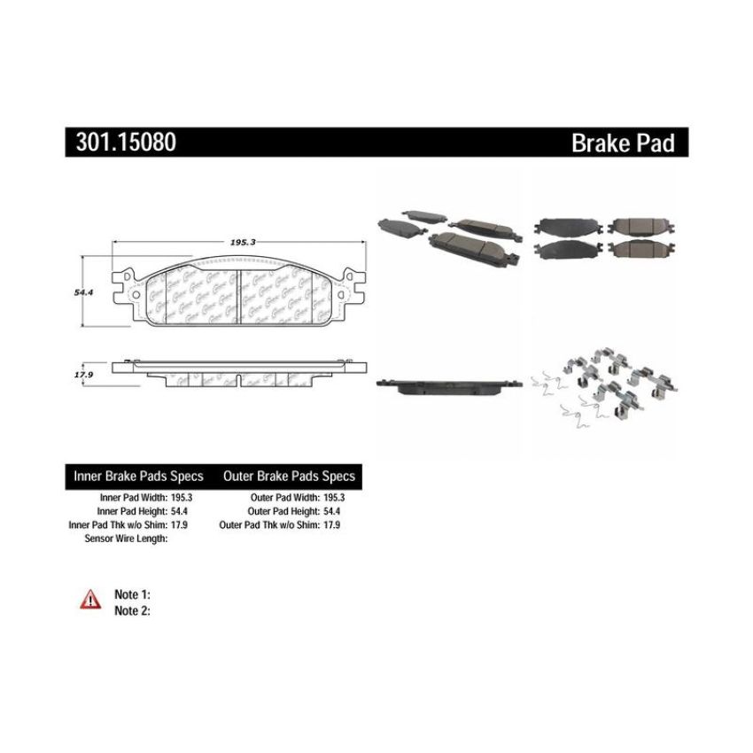 CENTRIC PARTS 301.15080 Centric Premium Ceramic Brake Pads with Shims and Hardware