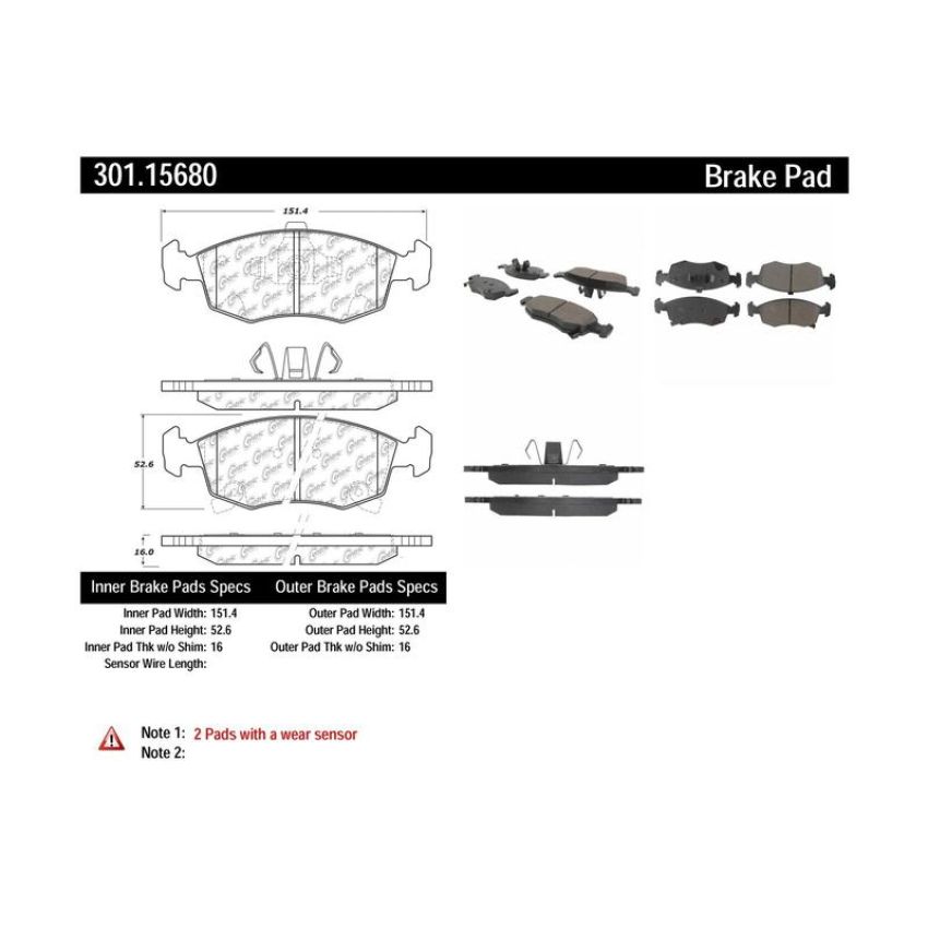 CENTRIC PARTS 301.15680 Centric Premium Ceramic Brake Pads with Shims and Hardware