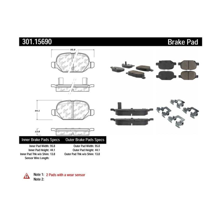 CENTRIC PARTS 301.15690 Centric Premium Ceramic Brake Pads with Shims and Hardware