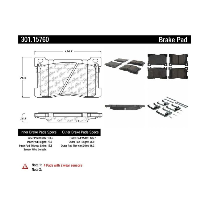 CENTRIC PARTS 301.15760 Centric Premium Ceramic Brake Pads with Shims and Hardware