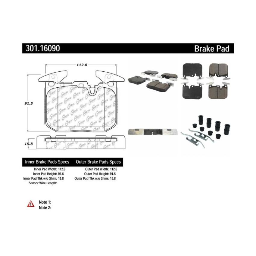 CENTRIC PARTS 301.16090 Centric Premium Ceramic Brake Pads with Shims and Hardware