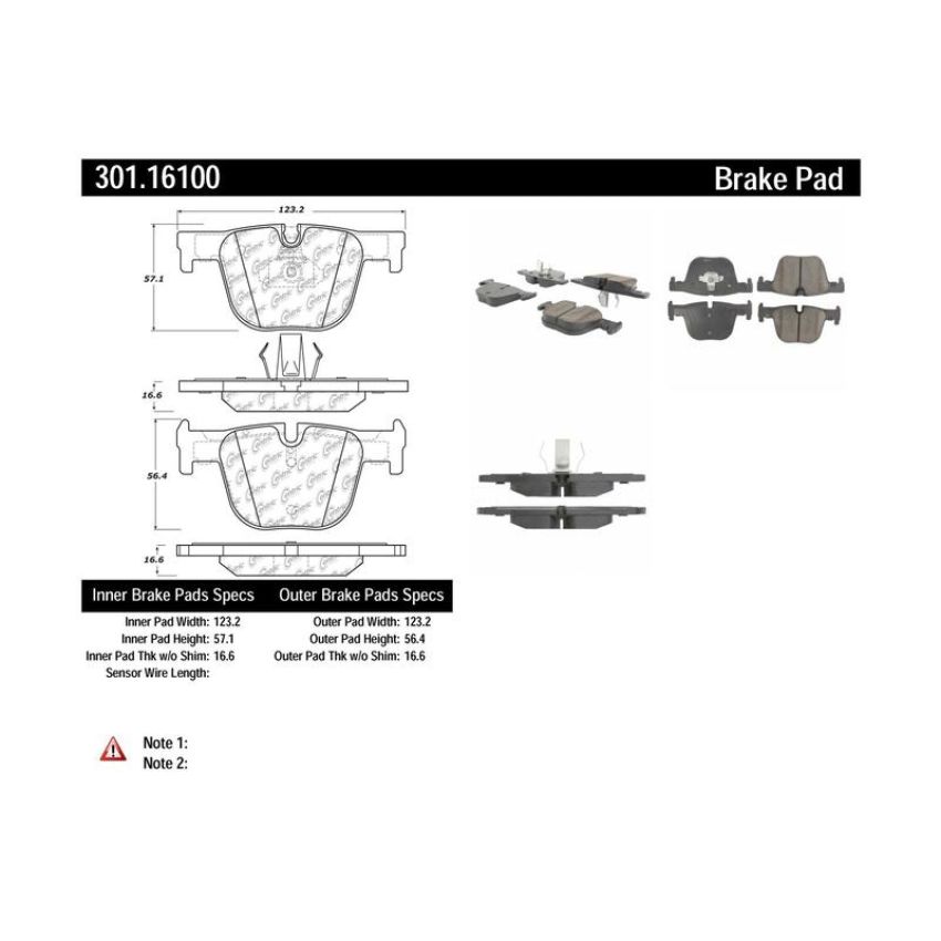 CENTRIC PARTS 301.16100 Centric Premium Ceramic Brake Pads with Shims and Hardware