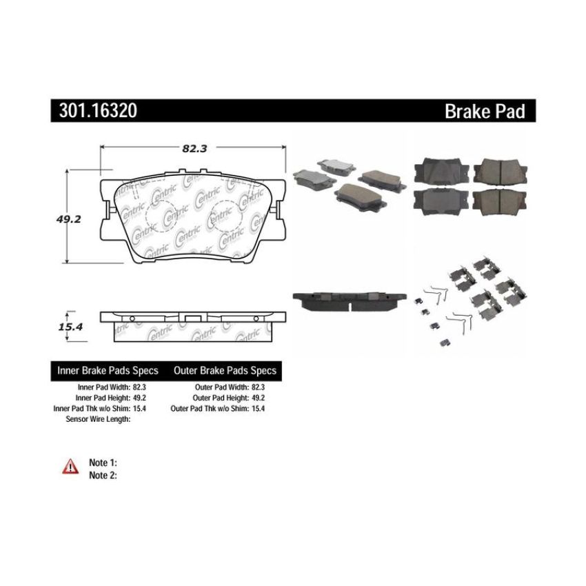 CENTRIC PARTS 301.16320 Centric Premium Ceramic Brake Pads with Shims and Hardware