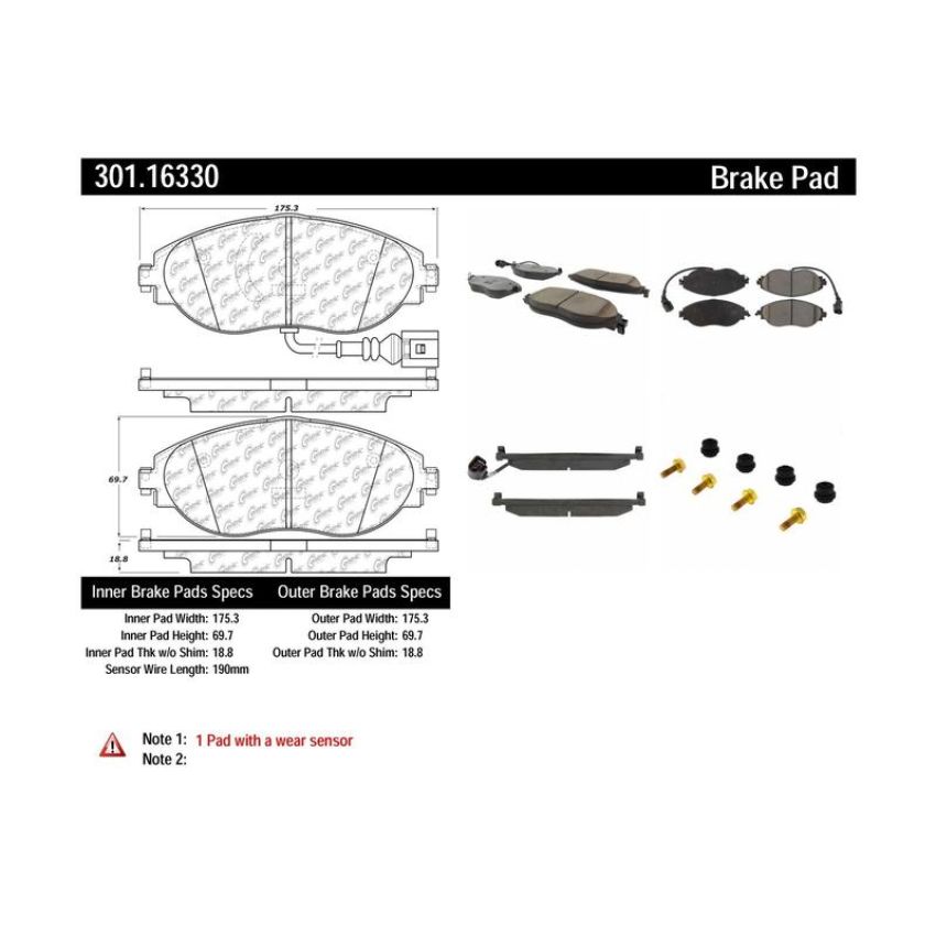 CENTRIC PARTS 301.16330 Centric Premium Ceramic Brake Pads with Shims and Hardware