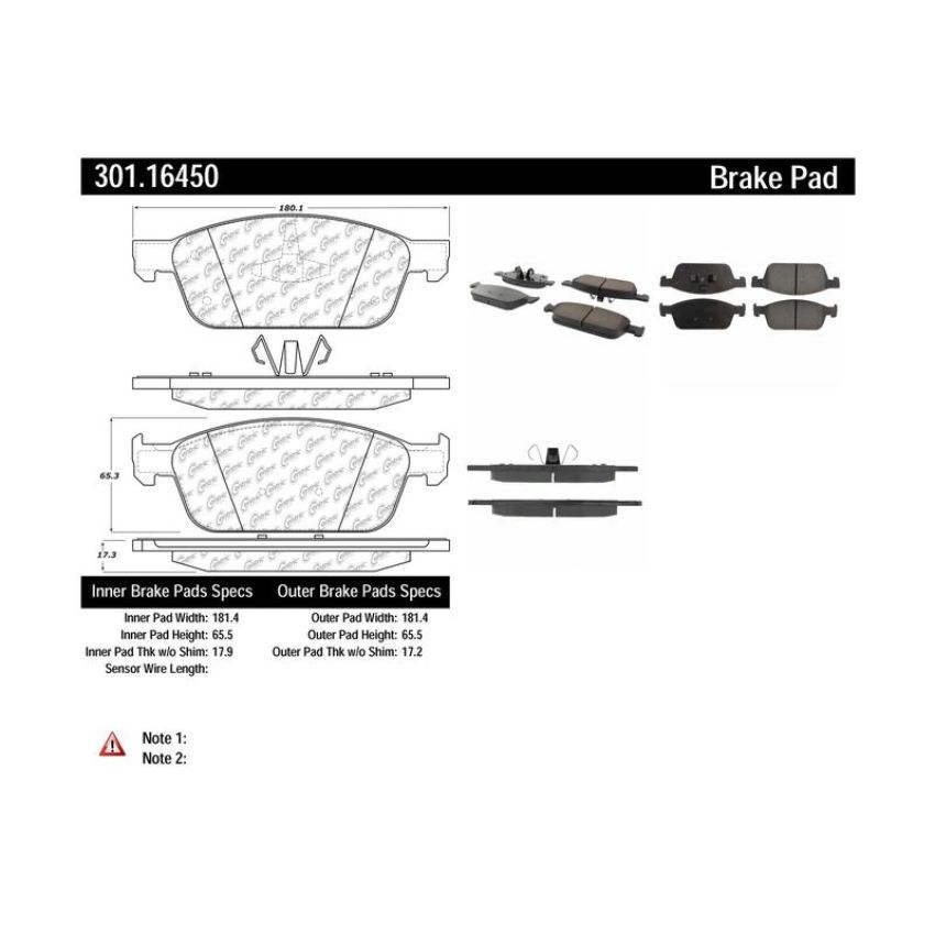 CENTRIC PARTS 301.16450 Centric Premium Ceramic Brake Pads with Shims and Hardware