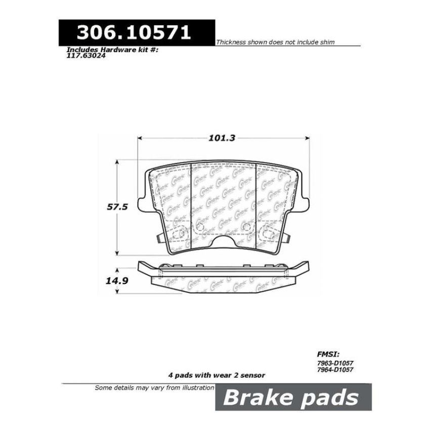 CENTRIC PARTS 306.10571 Centric Fleet Performance Brake Pads with Hardware