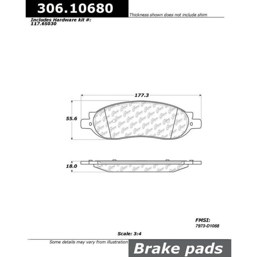 CENTRIC PARTS 306.10680 Centric Fleet Performance Brake Pads with Hardware