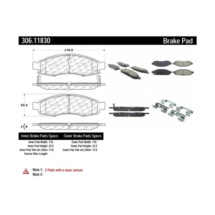 CENTRIC PARTS 306.11830 Centric Fleet Performance Brake Pads with Hardware