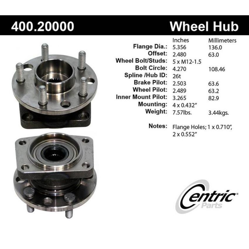 CENTRIC PARTS 400.20000 Centric Premium Hub and Bearing Assembly; With ABS