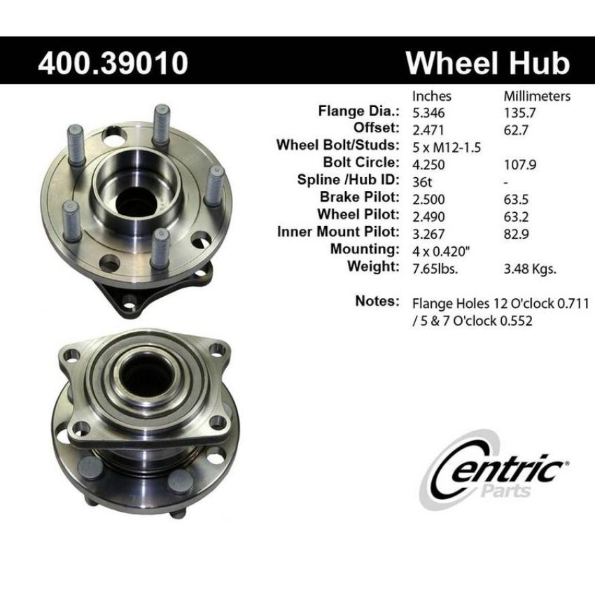 CENTRIC PARTS 400.39010 Centric Premium Hub and Bearing Assembly without ABS