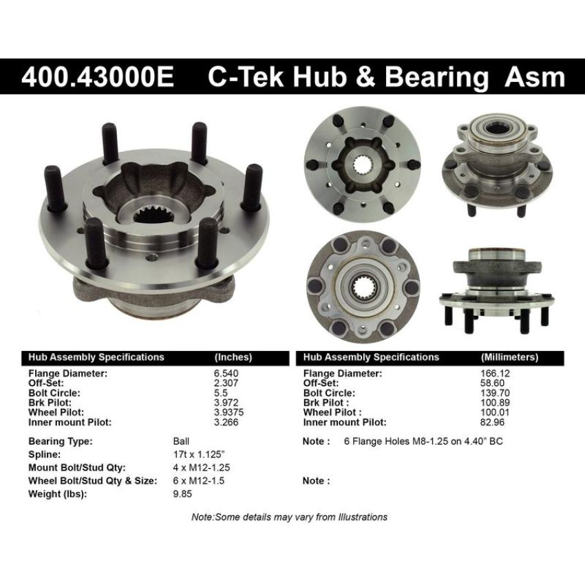 CENTRIC PARTS 400.43000E C-Tek Standard Hub and Bearing Assembly without ABS