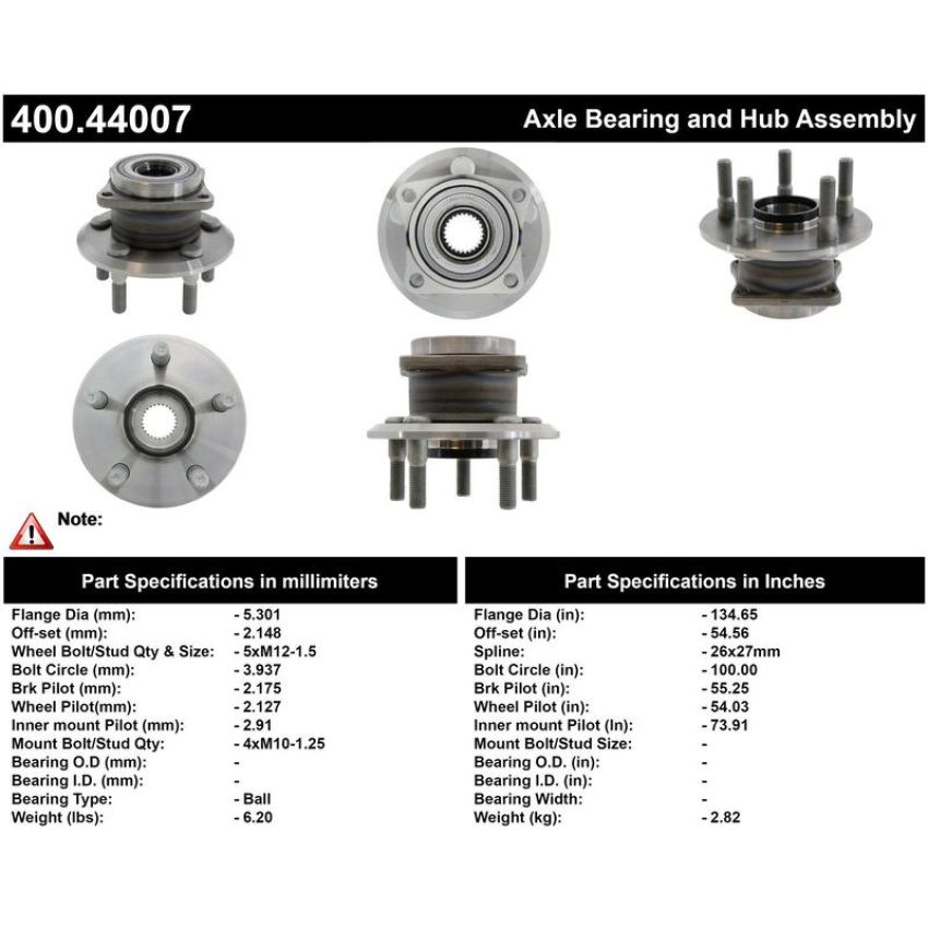 CENTRIC PARTS 400.44007 Centric Premium Hub and Bearing Assembly without ABS