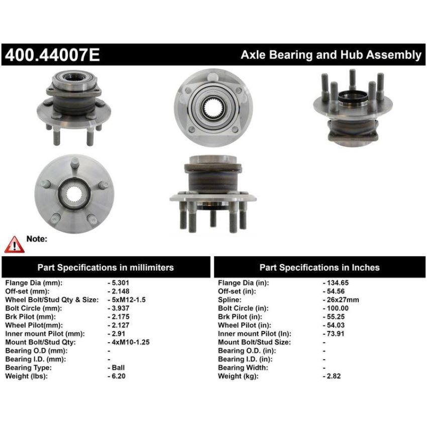 CENTRIC PARTS 400.44007E C-Tek Standard Hub and Bearing Assembly without ABS