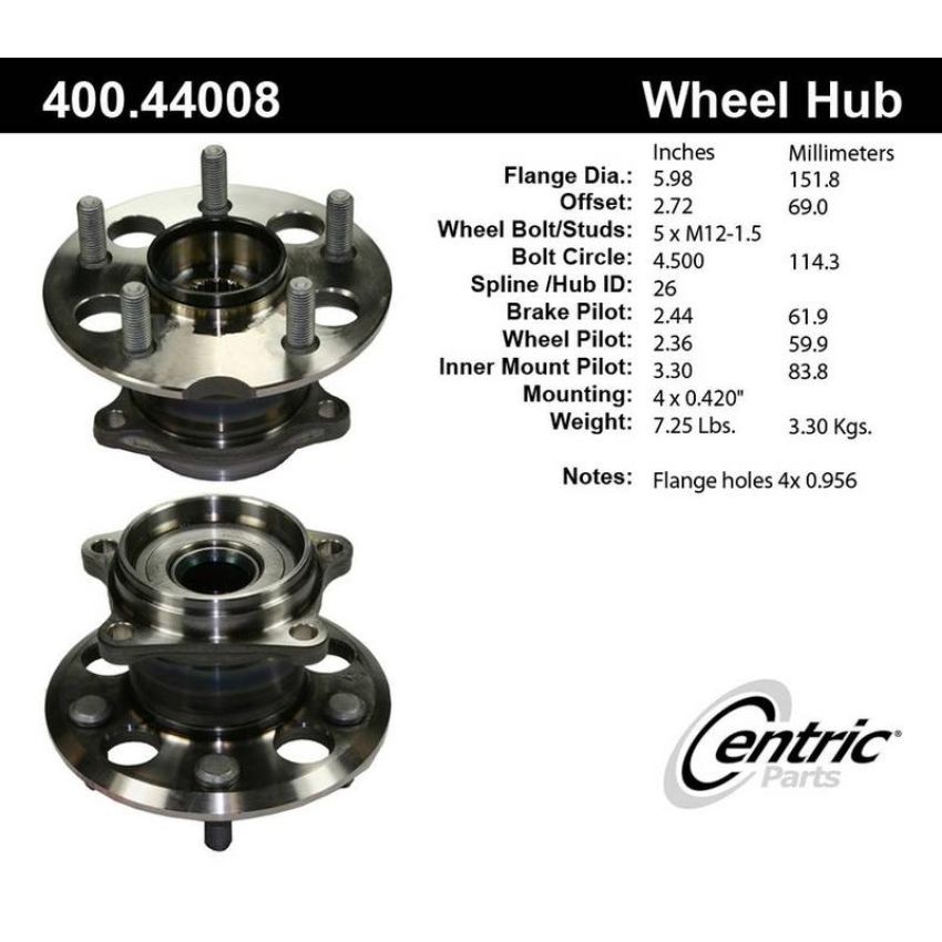 CENTRIC PARTS 400.44008 Centric Premium Hub and Bearing Assembly without ABS