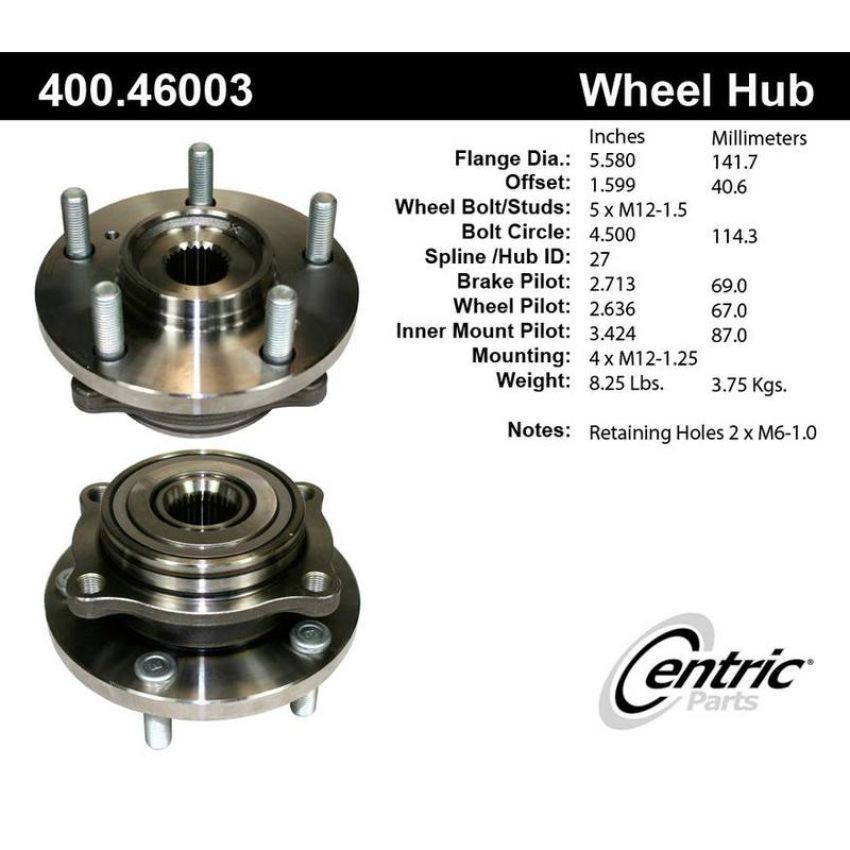 CENTRIC PARTS 400.46003 Centric Premium Hub and Bearing Assembly without ABS