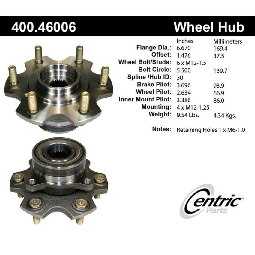 CENTRIC PARTS 400.46006 Centric Premium Hub and Bearing Assembly without ABS