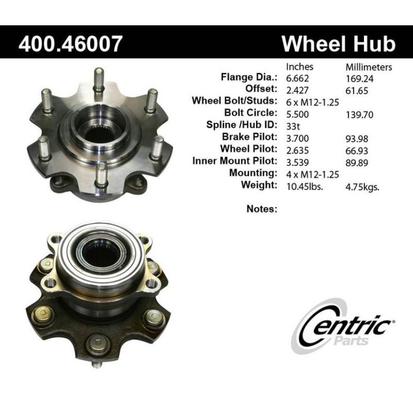 CENTRIC PARTS 400.46007 Centric Premium Hub and Bearing Assembly without ABS