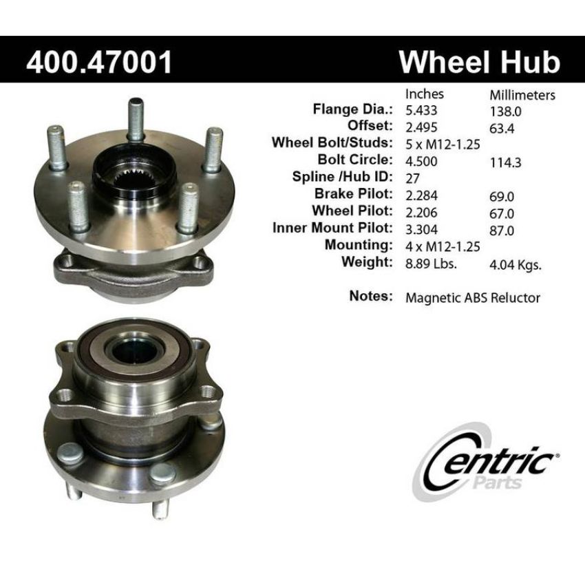 CENTRIC PARTS 400.47001 Centric Premium Hub and Bearing Assembly; With ABS