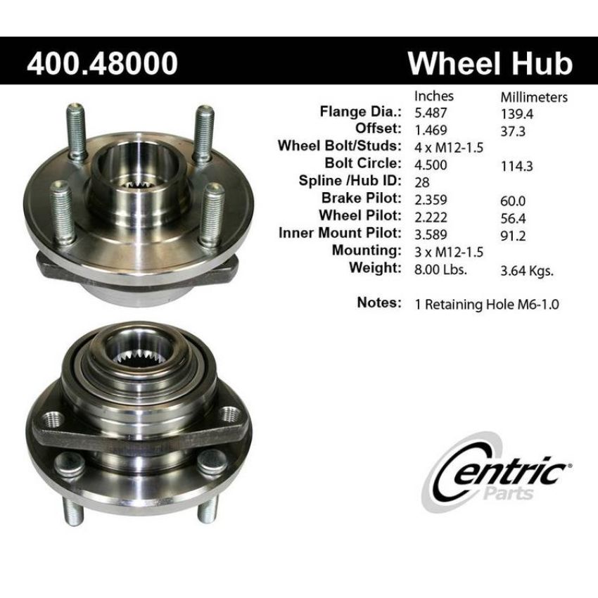 CENTRIC PARTS 400.48000E C-Tek Standard Hub and Bearing Assembly without ABS