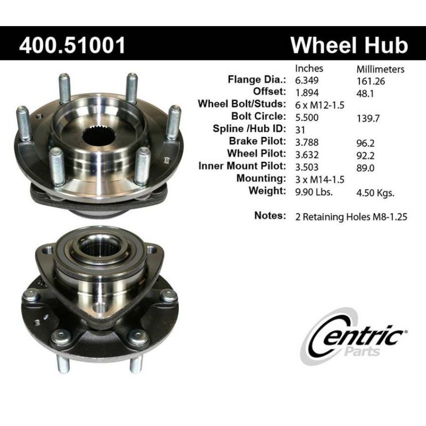 CENTRIC PARTS 400.51001 Centric Premium Hub and Bearing Assembly without ABS